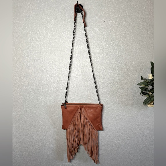 Handbags - Leather Festival Bag with tassels, purse, cross body, chain strap